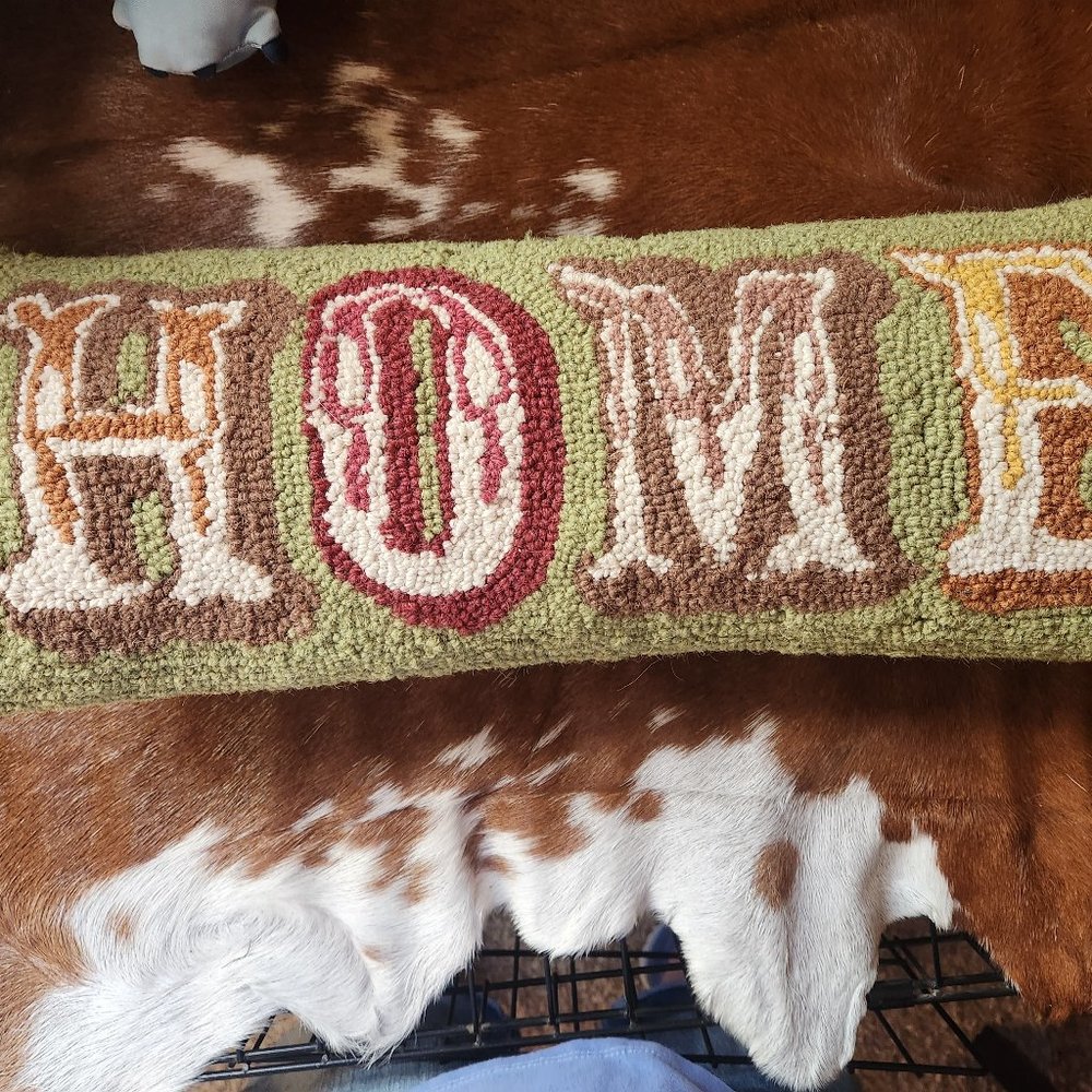 Rustic "Home" Hooked Pillow